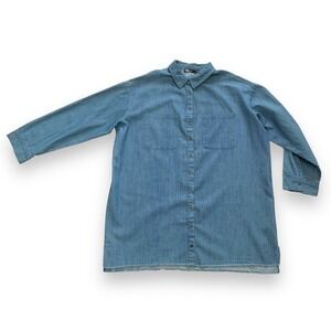 INA Shirt Womens Large Blue Chambray Button Down Long Sleeve Tunic Collared NWT